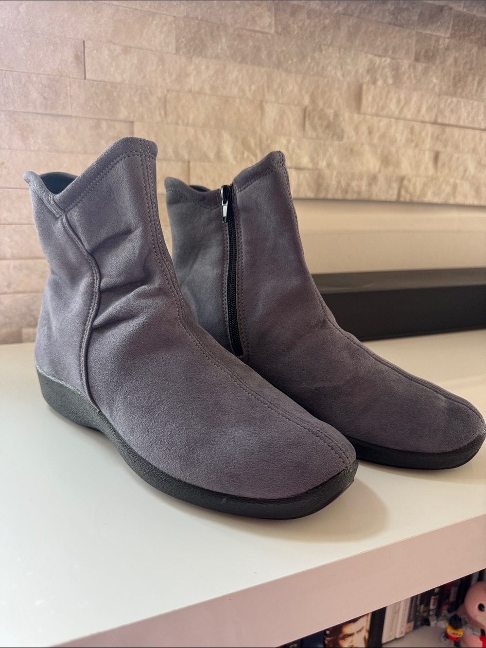 Arcopedico Gray Suede Ankle Booties with Side Zip Closure